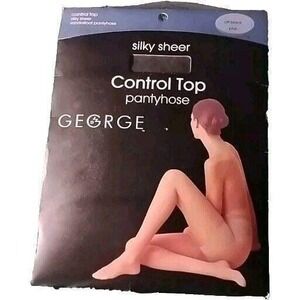 Vtg  George Pantyhose Plus sz off-Black Nylons Control Top 2003 Silky Sheer NIP